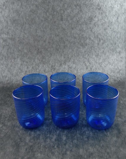 Set di 6 bicchieri rigati blu